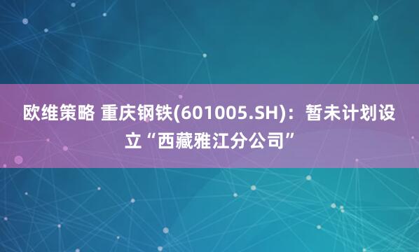 欧维策略 重庆钢铁(601005.SH)：暂未计划设立“西藏雅江分公司”